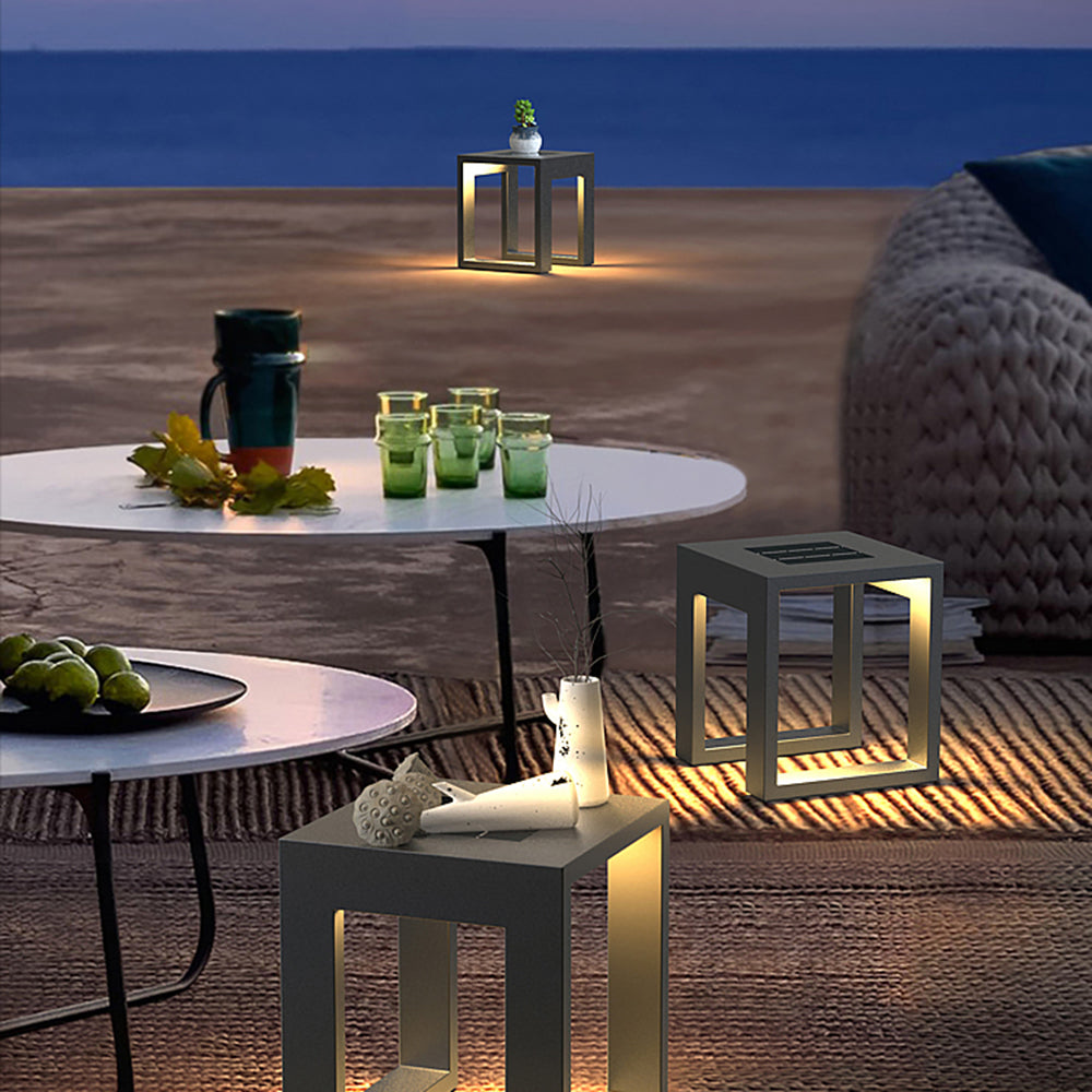 Table Extérieur Solaire LED Rectangulaire Moderne, Noir