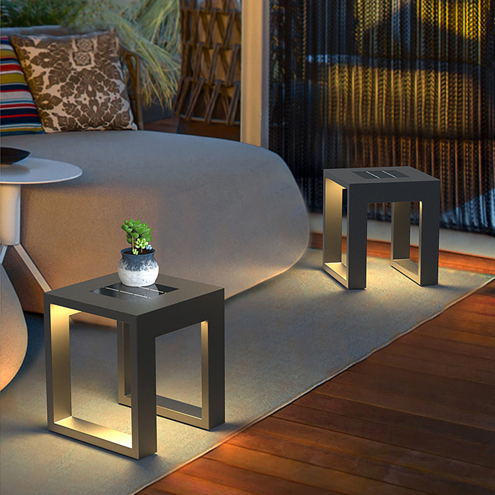Table Extérieur Solaire LED Rectangulaire Moderne, Noir