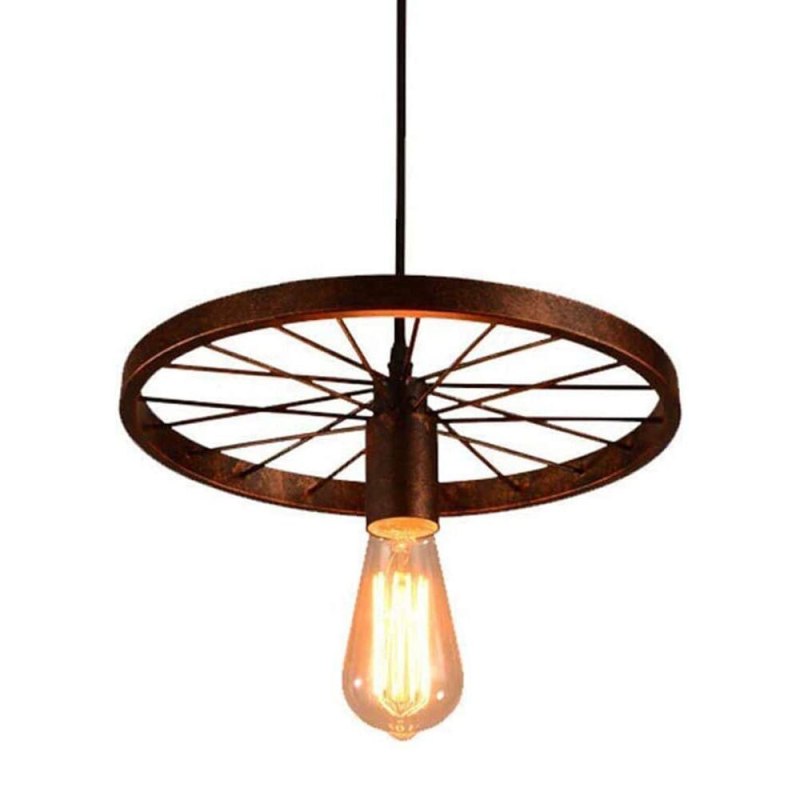 Luminaire Suspendu Rond Vintage, Noir/Rouille