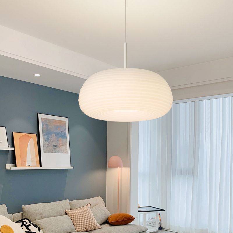 Lustre Suspension Tambour Naturel, Blanc