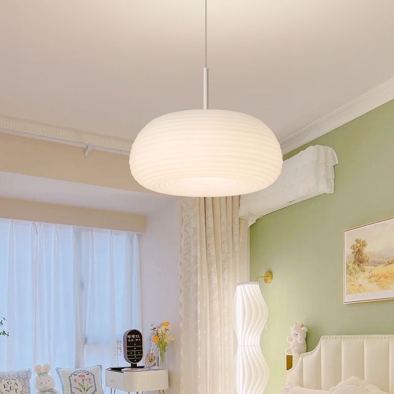 Lustre Suspension Tambour Naturel, Blanc