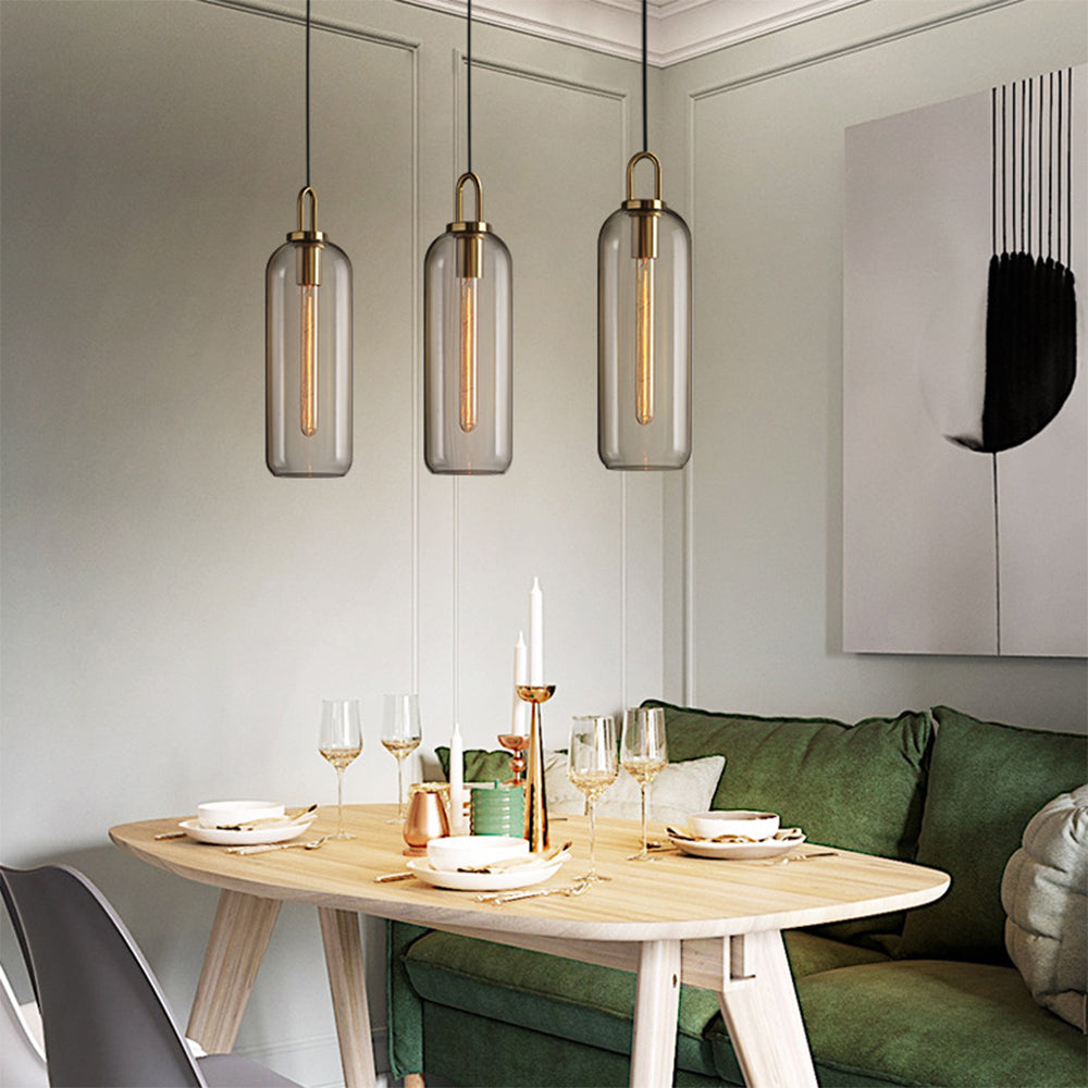 Luminaire Suspension Cylindre Moderne, Gris Fumé/Clair