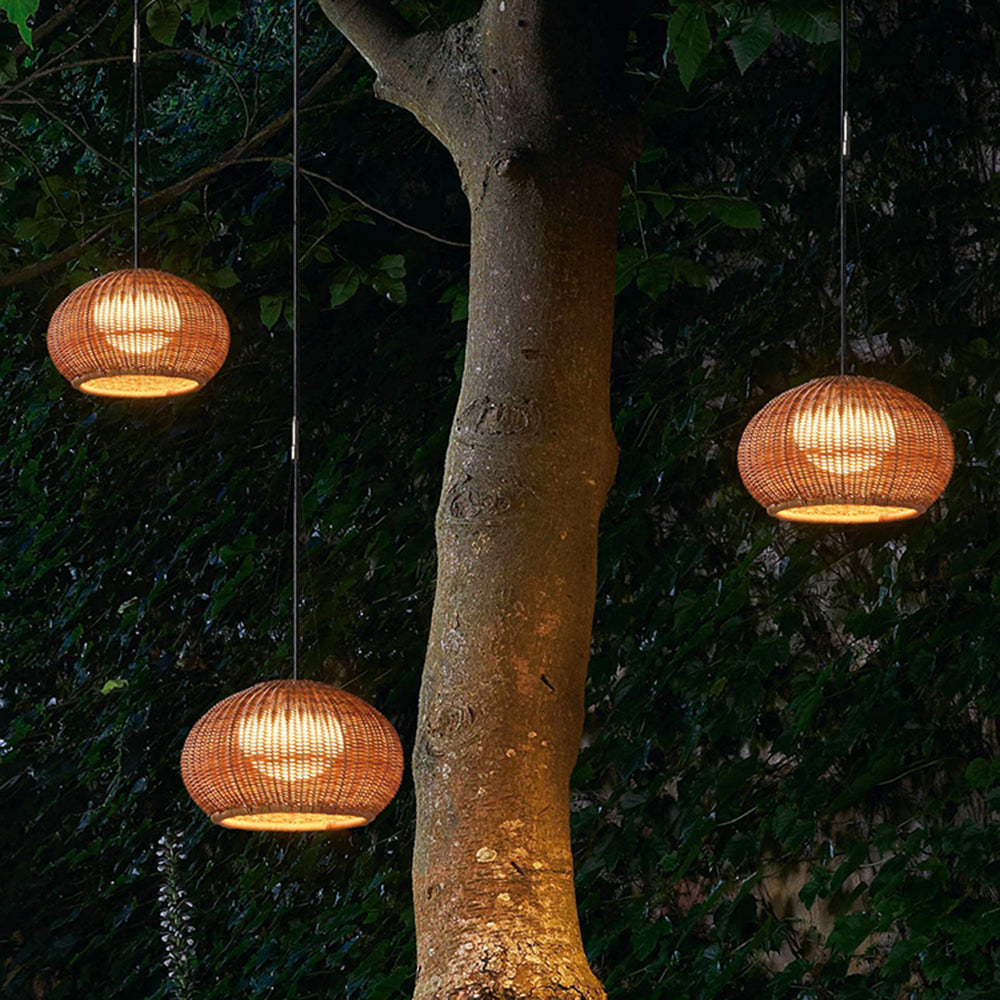 Luminaire Suspension Extérieure Rotin, Bois