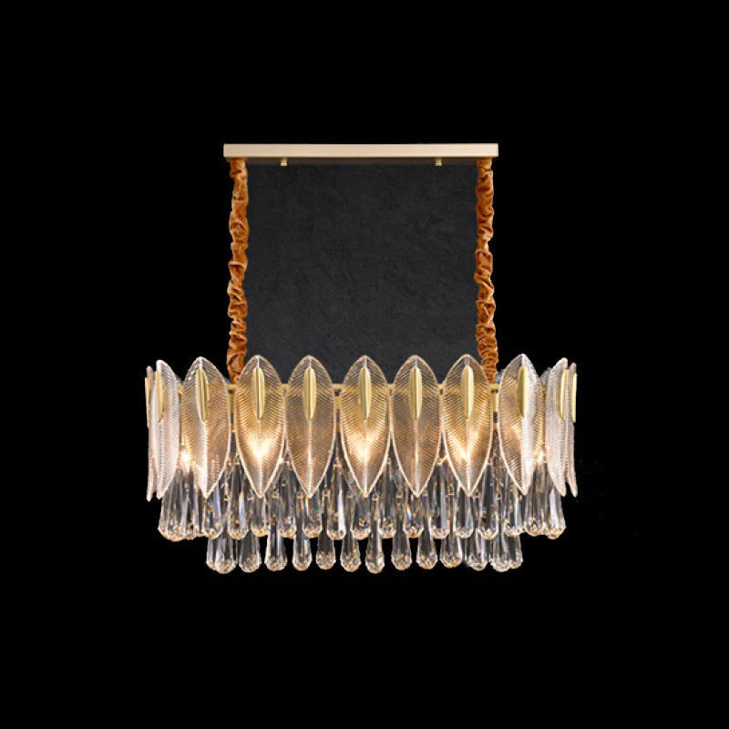 Lustre Plume Cristal, Métal/Cristal, Doré.