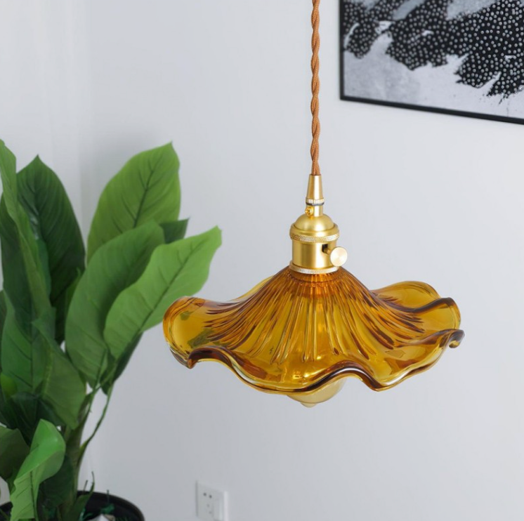 Suspension Fleur Vintage, Verre, Transparente/Verte/Ambre