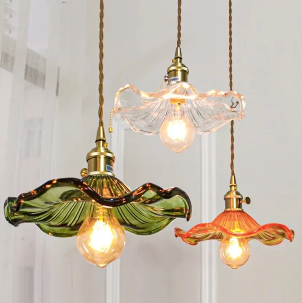 Suspension Fleur Vintage, Verre, Transparente/Verte/Ambre