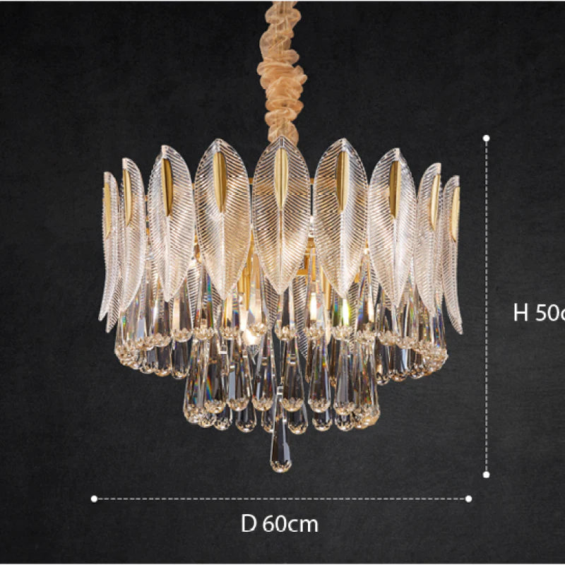 Lustre Plume Cristal, Métal/Cristal, Doré.