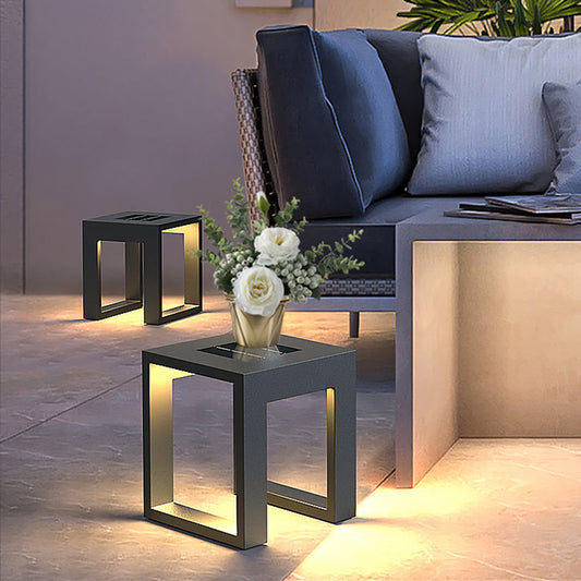 Table Extérieur Solaire LED Rectangulaire Moderne, Noir