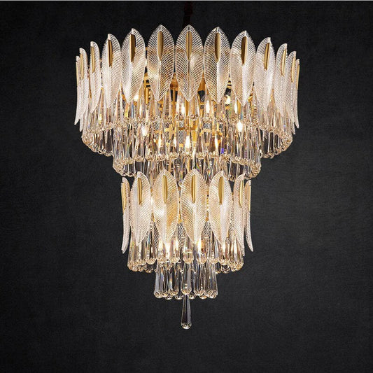 Lustre Plume Cristal, Métal/Cristal, Doré.