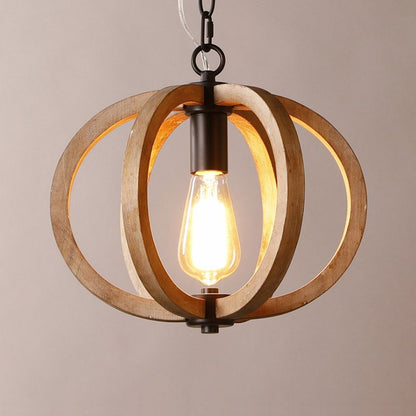 Luminaire Suspension Sphère Vintage, Métal/Bois.