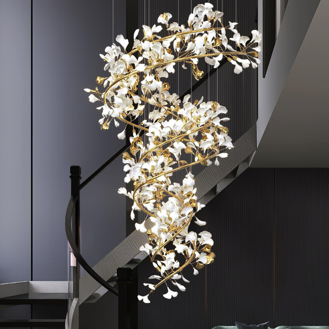 Lustre Fleur Moderne , Métal/Céramique, Blanc/Doré.