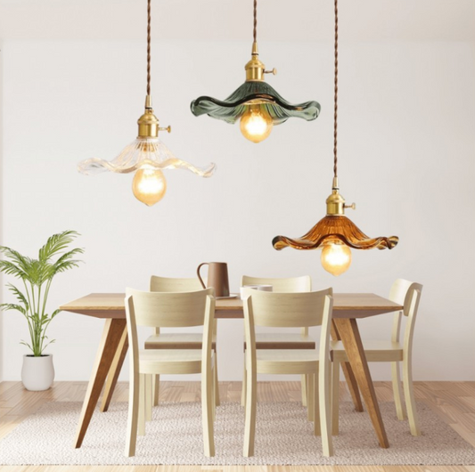 Suspension Fleur Vintage, Verre, Transparente/Verte/Ambre