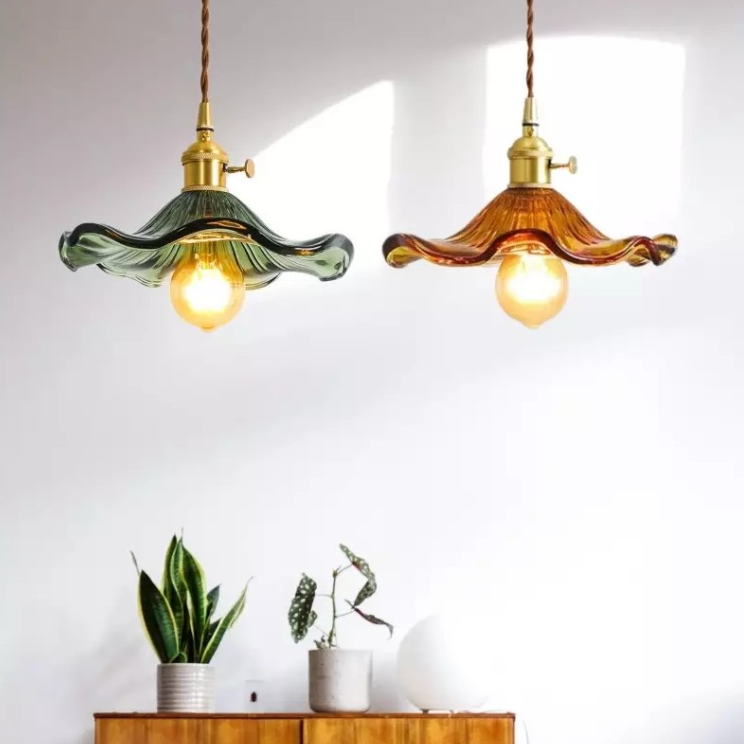Suspension Fleur Vintage, Verre, Transparente/Verte/Ambre