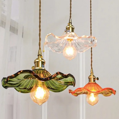 Suspension Fleur Vintage, Verre, Transparente/Verte/Ambre