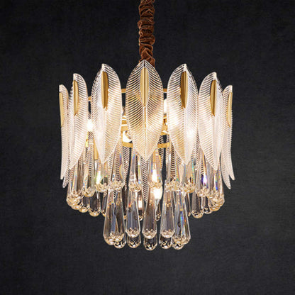 Lustre Plume Cristal, Métal/Cristal, Doré.